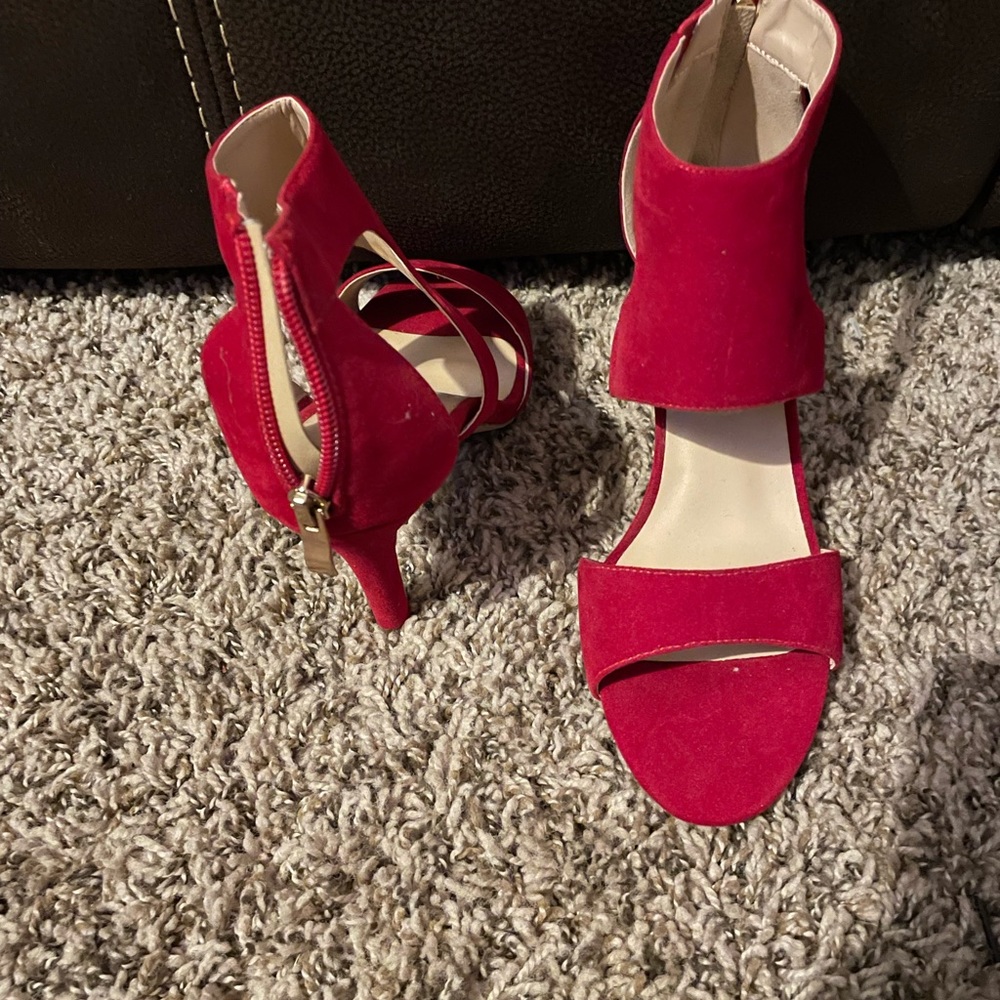 Red Suede Heeled Shoes
